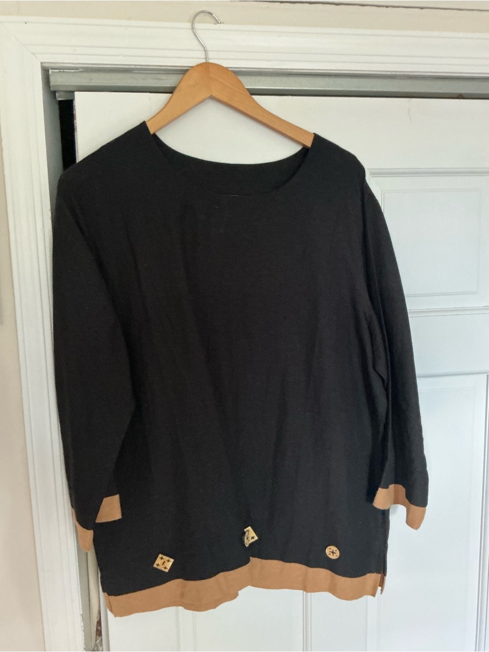 Black Tunic with Tan Trim and Button Embellishments